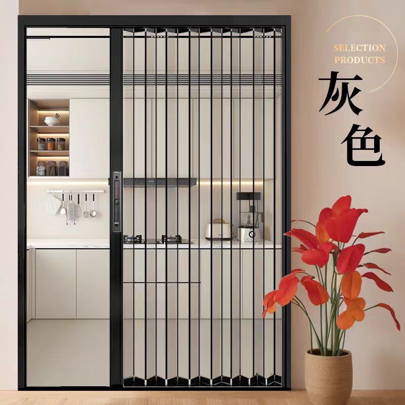 水晶板空调隔断折叠门厨房免打孔亚克力透明临时门卧室隔热推拉门