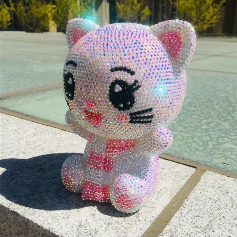 节日礼物少女心小猫存钱罐贴钻猫搪胶储蓄罐猫咪储钱罐粘钻摆件