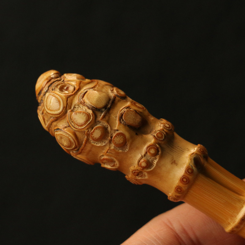 精品纯手工制作天然满钉小竹根烟嘴竹制把玩烟斗过滤嘴实心竹把件