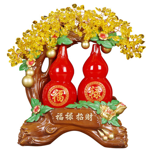 招财葫芦摆件福禄招财摇钱树客厅办公室玄关博古架新房乔迁礼品