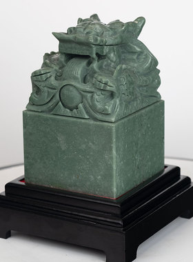 手工雕刻玉石定制绿色印章玉玺摆件客厅玄关装饰办公商务纪念礼品