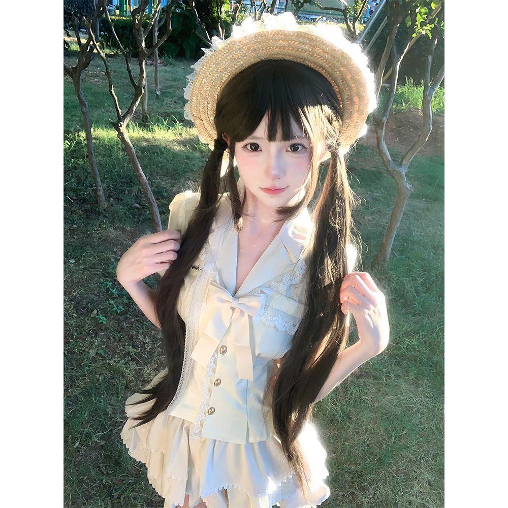芭蕾诗集~夏季法式套装纯欲少女学院收腰衬衫显瘦蛋糕裙公主裙