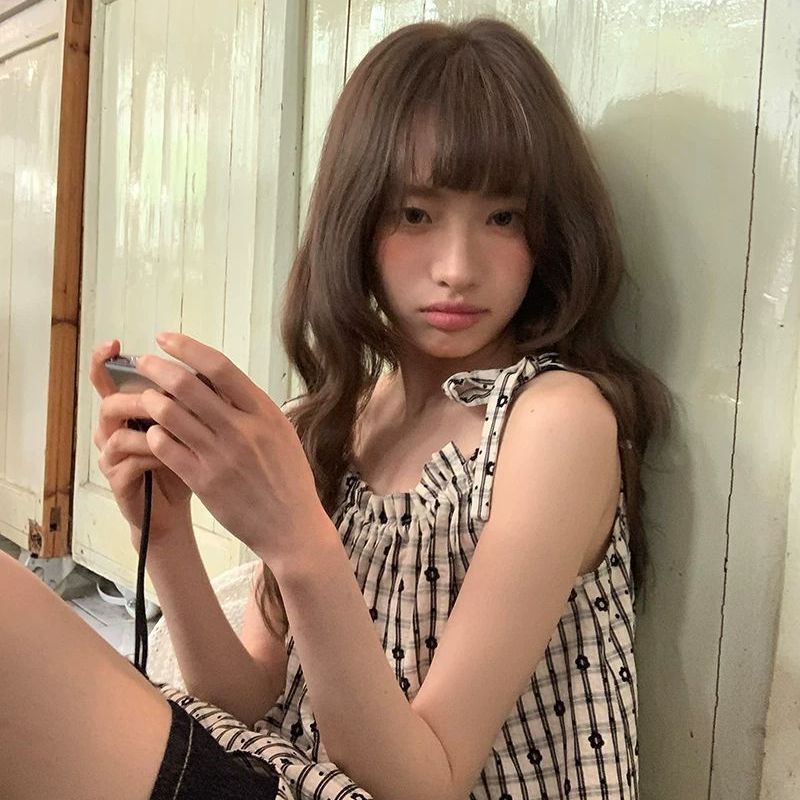 觅定设计感漂亮绝美格子挂脖吊带背心女夏季外穿宽松无袖上衣韩系