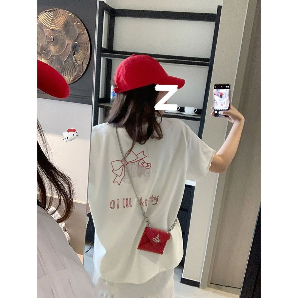张大人夏季大码女装胖妹妹mm显瘦套装多巴胺减龄短袖T恤白色半裙