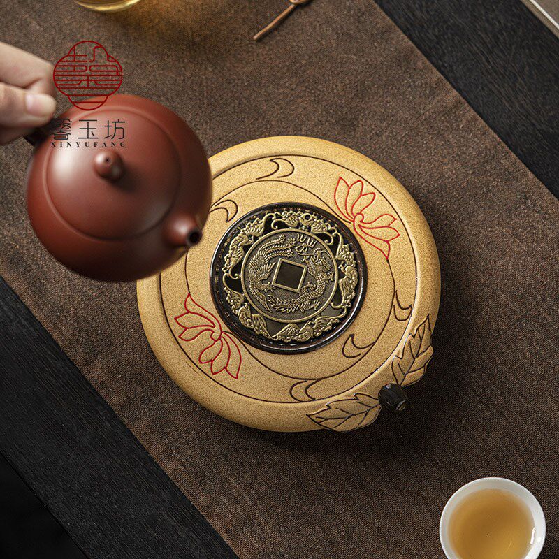 陶瓷壶承吉祥干泡台 禅意风家用小型泡茶台 储水茶托盘茶壶隔热垫