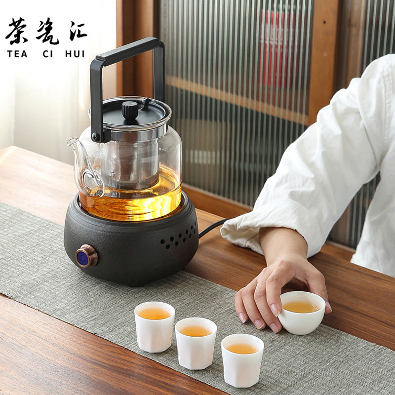 黑陶煮茶器电陶炉玻璃烧水壶普洱白茶围炉煮茶壶小型家用电热茶炉
