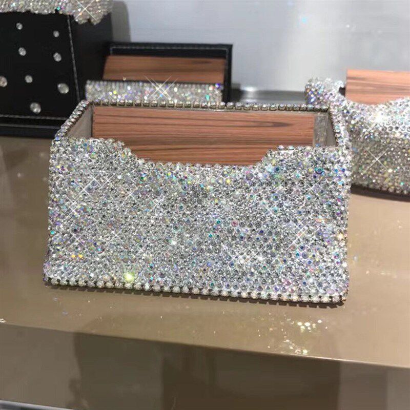 奢华镶钻水晶办公桌面名片座 轻奢商务文具名片盒收纳盒摆件饰品