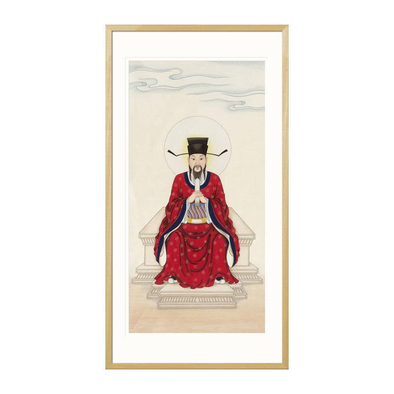 工笔神仙人物国画城隍老爷画像水陆法会玄关书房中式卷轴画框挂画