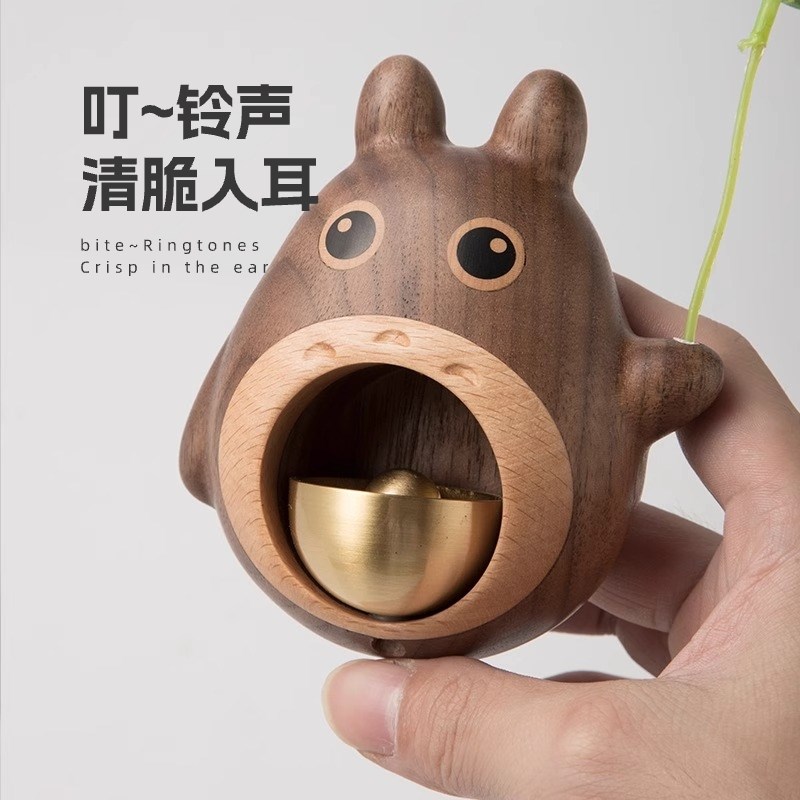黑胡桃实木门铃铃铛复古磁吸入户门风铃门撞铃进门提醒铃铛挂门上
