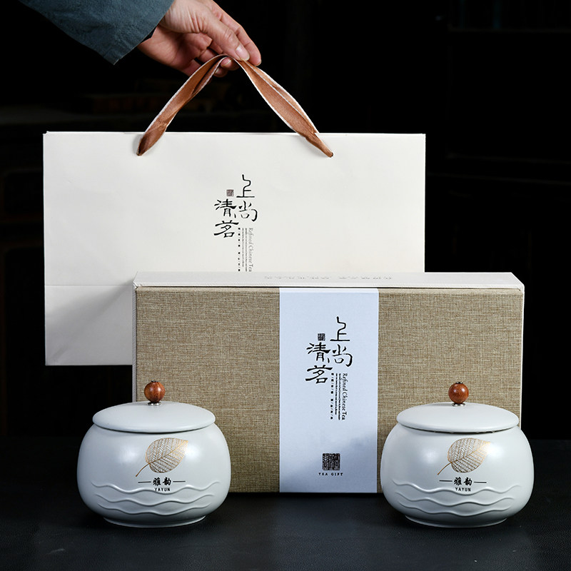 龙井绿茶叶包装盒礼盒装空盒新茶白茶礼盒空盒陶瓷茶叶罐密封定制