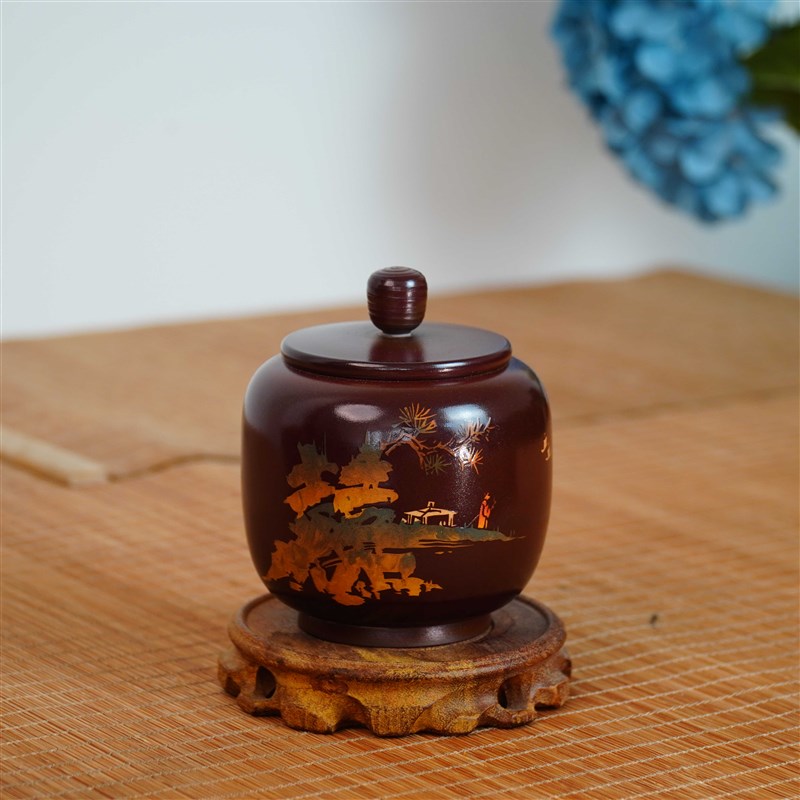 茶叶罐紫陶原矿陶瓷彩填柴烧全手工紫砂粗陶迷你密封罐小号醒茶罐