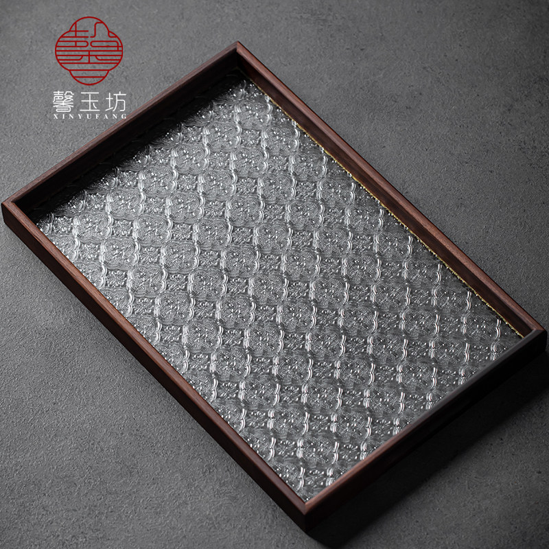 黑胡桃木托盘家用长方形实木茶盘钢化玻璃早餐茶点木盘水果盘客厅