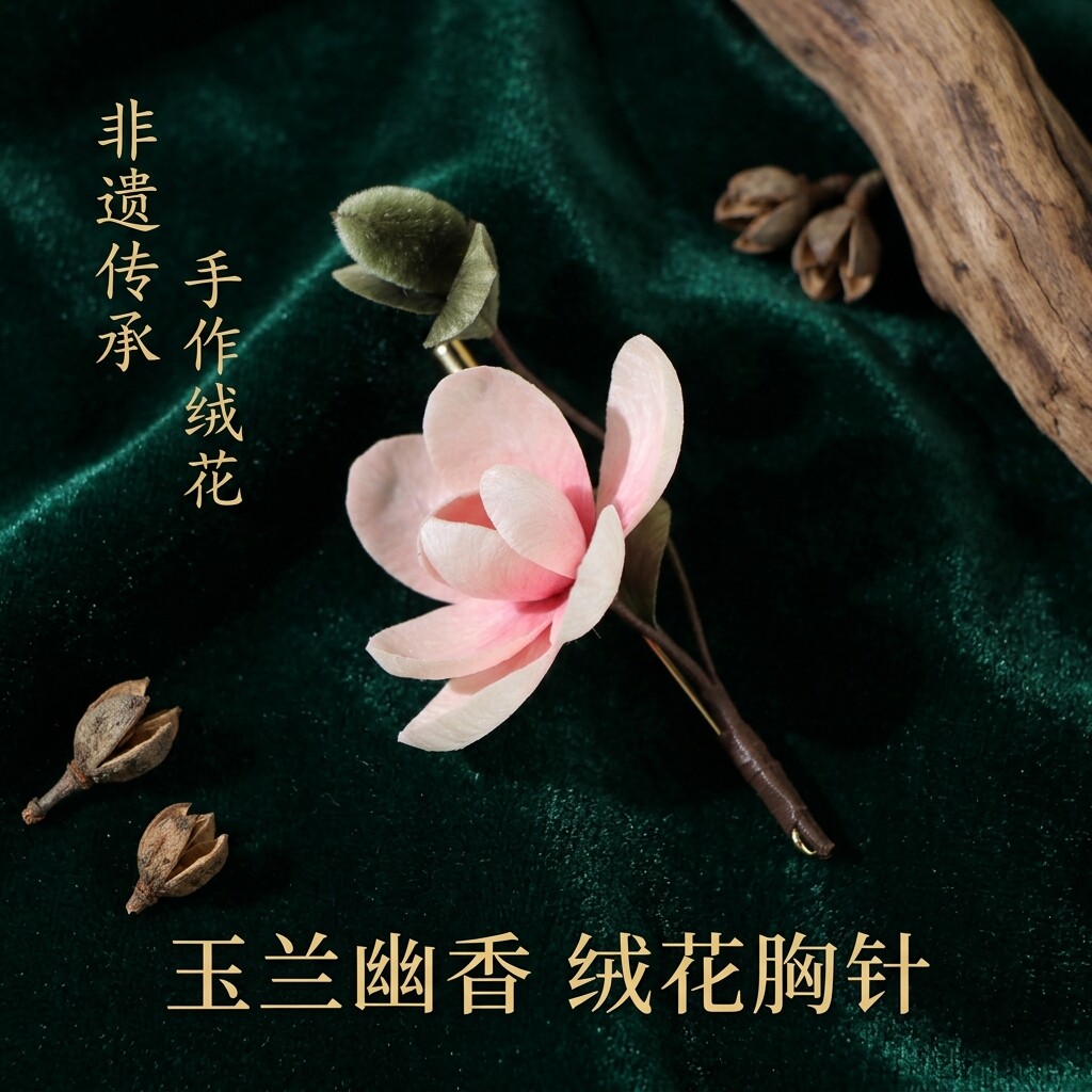 非遗传承手作绒花古风胸针