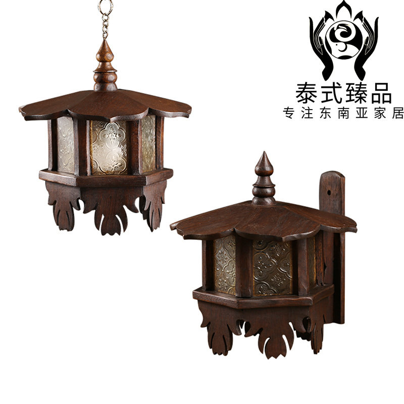 泰国工艺品实木灯罩特色复古创意木制过道玻璃吊灯壁灯酒店装饰灯