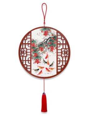 鸿运当头入户门玄关挂件新中式客厅装饰画九鱼图中国结挂饰餐厅画