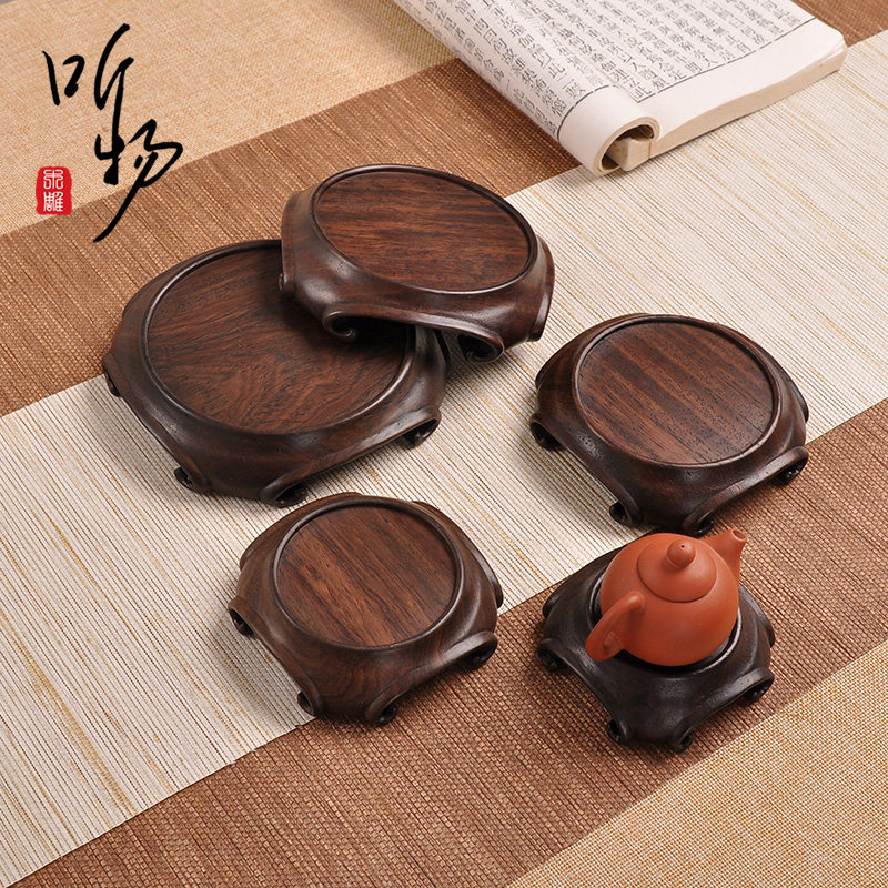 非洲黑檀茶壶盆景花瓶玉器奇石佛像古玩摆件方圆底座实木整木雕刻
