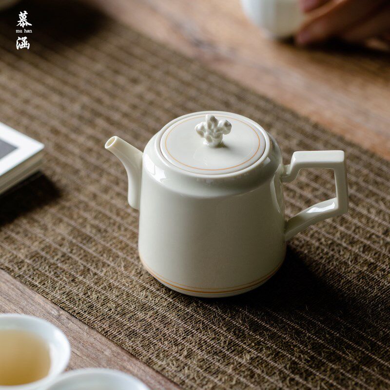 日式定窑小茶壶仿古泡茶壶陶瓷家用一人壶茶器草木灰功夫茶具定制