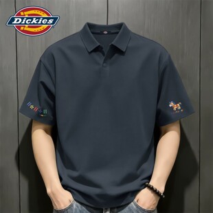 Dickies美式深灰色小马短袖POLO衫夏季冰感华夫格衣服男款潮流T恤