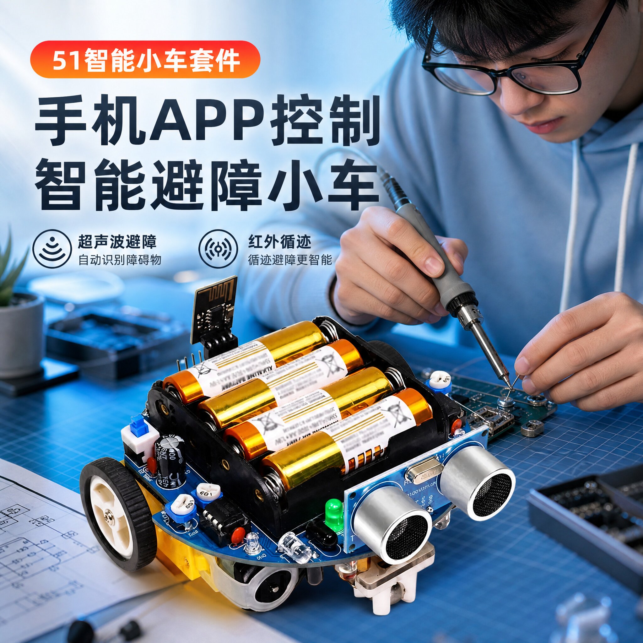 智能小车电赛遥控车DIY套件机器人蓝牙单片机编程底盘电子DIY散件