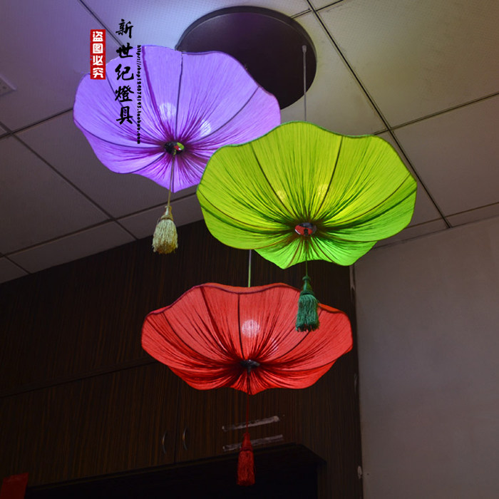 新中式海洋布艺荷叶灯灯笼客厅餐厅酒店茶楼过道灯饰莲花吊灯包邮