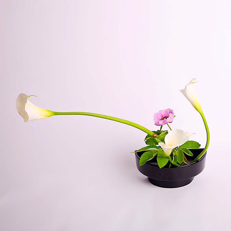 小原流花道插花器皿半月半圆剑山花器花艺摆件日式花盘白陶瓷教学