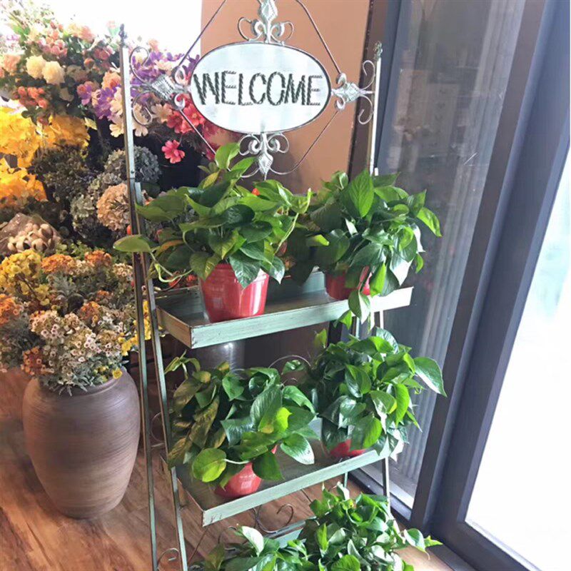 复古铁艺花架子三层多肉多层室内阳台装饰绿萝花盆架展示架置物架