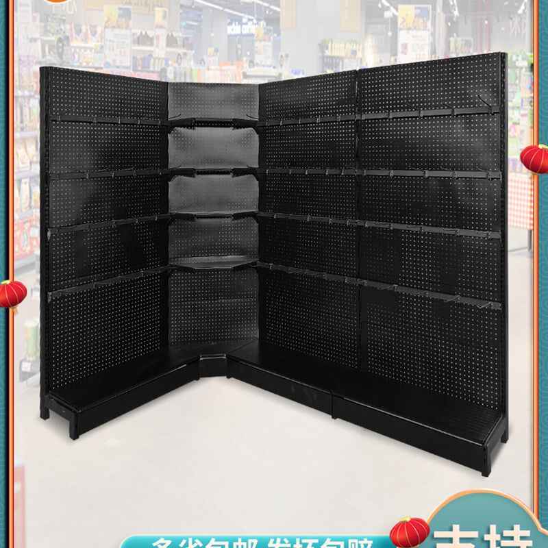 黑色加厚转角超市货架便利店多层置物架文具店宠物店拐弯展示架子