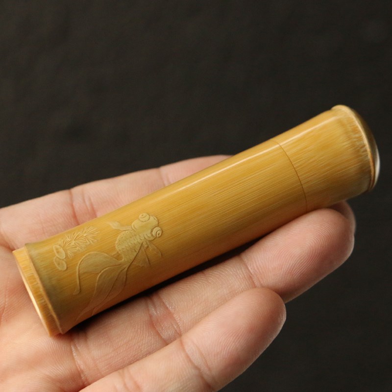 精选老玉竹一体拔口东阳名家戚挺飞本工精工留青雕刻竹雕工艺品