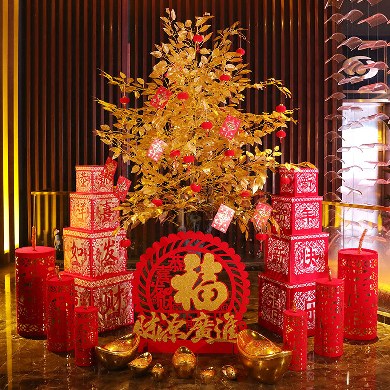 春节新年装饰礼物礼品2021网红树灯led彩灯1.8米套餐摆件场景布置