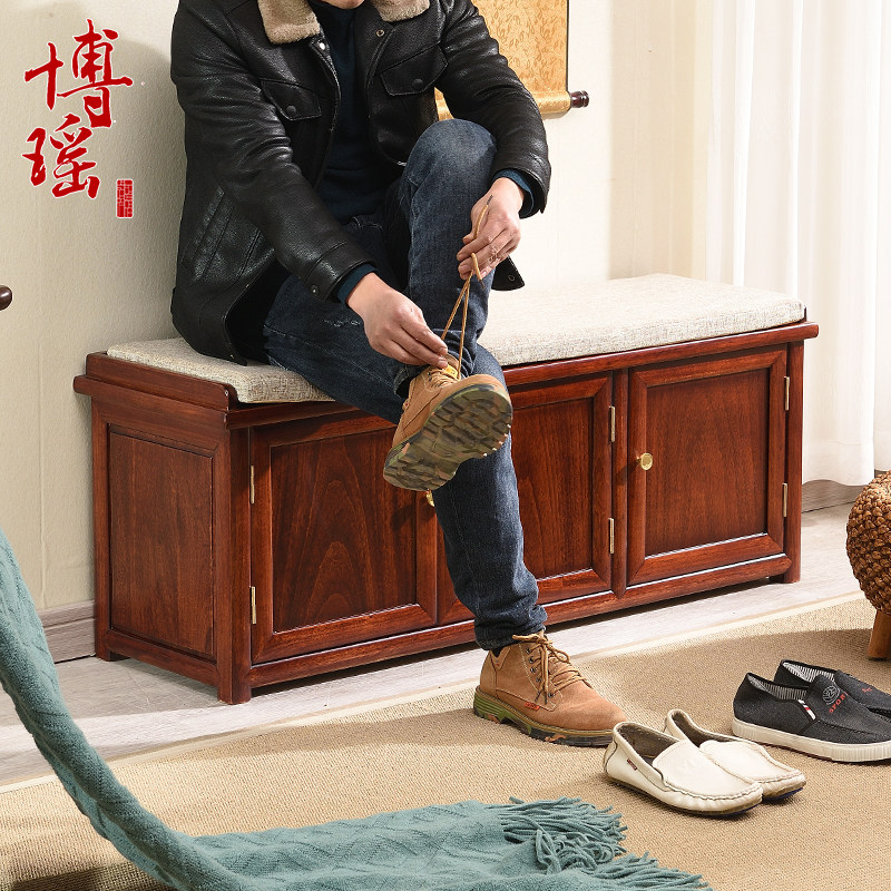 新中式香樟木换鞋凳长条凳实木鞋架门口一体鞋柜可坐式原木穿鞋凳