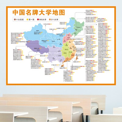 全国重点大学分布图 高中教室文化墙贴 大学圆形图励志海报