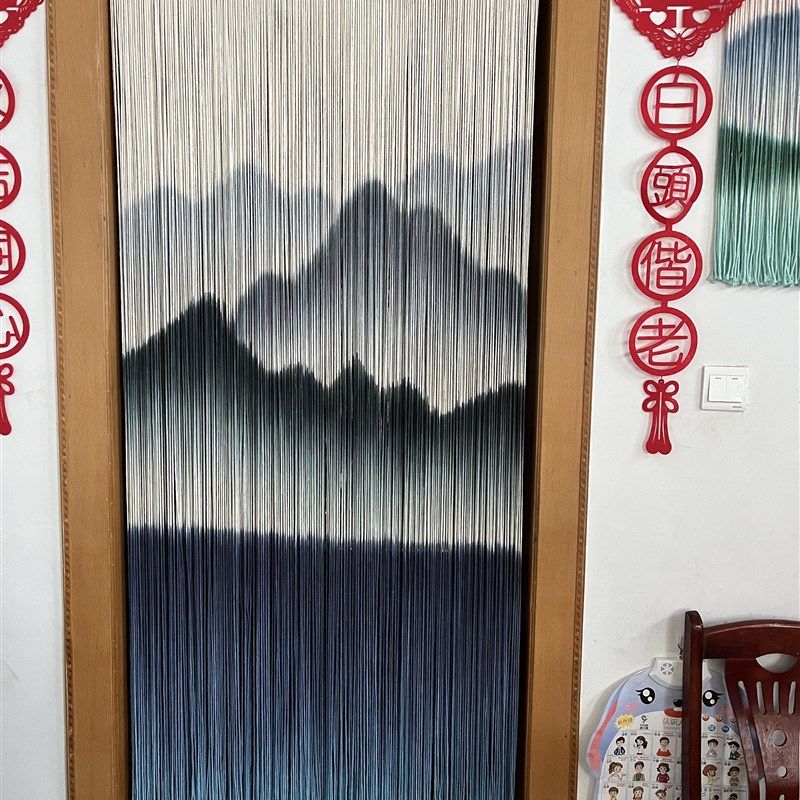 新中式纯手绘入户门帘隔断窗帘线帘墙饰装饰画
