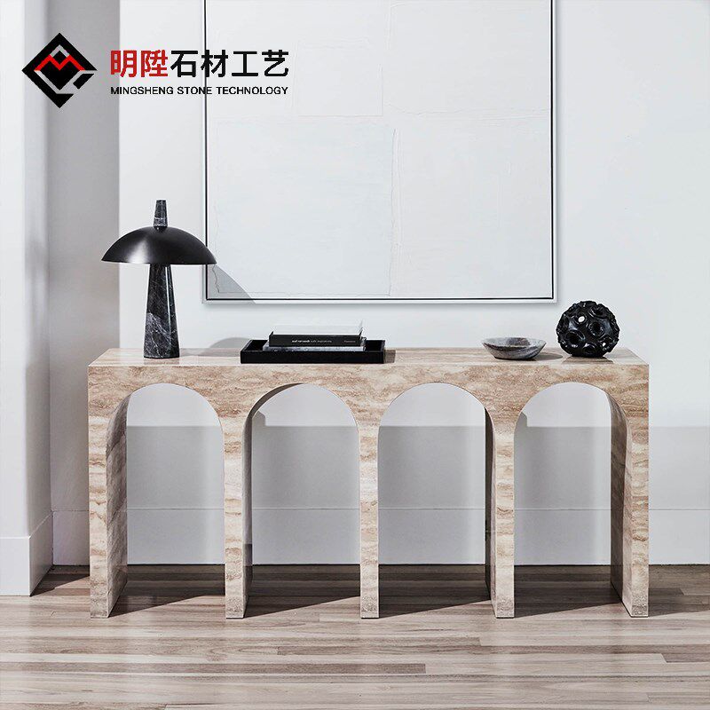 意式天然大理石玄关桌子靠墙置物架极简约创意几何轻奢家用玄关台