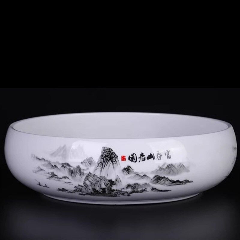 陶瓷烟灰缸大号超大特大 家用客厅中式茶室桌面 多功能茶渣废水缸