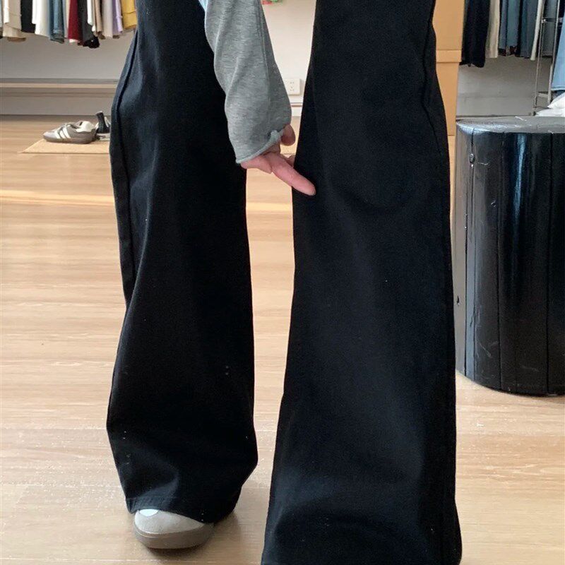 黑色裤子女款大码胖mm显瘦喇叭牛仔裤