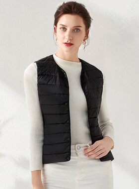 轻薄羽绒服马甲女2021新款秋冬坎肩韩版无领薄款短款修身羽绒背心
