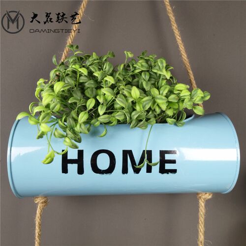铁艺花盆个性花艺壁挂复古创意美式麻绳墙面花盆工艺品摆件
