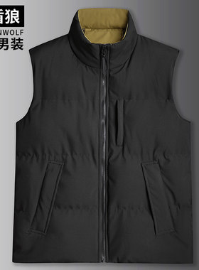 时尚立领棉马甲男士加肥加大坎肩保暖外套冬季胖子羽绒棉背心开衫