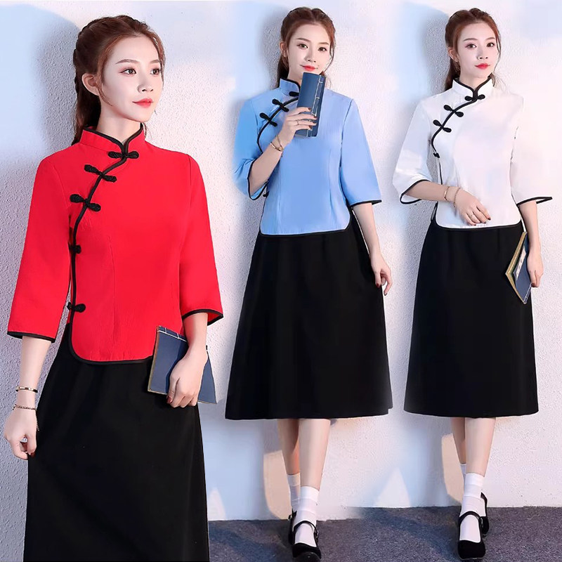 民国风学生装女装五四青年装复古中国风舞台大合唱表演出服装套装图片