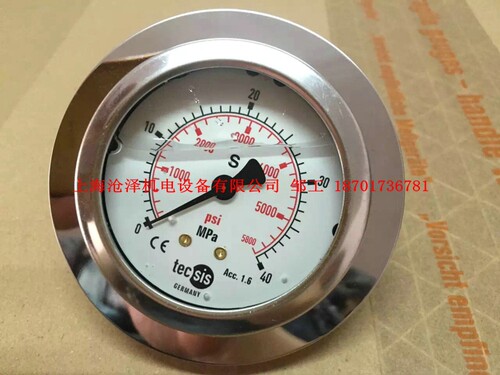 德国TECSIS泰科思机械耐震压力表63轴向G1/4 P1453-40mpa  400bar