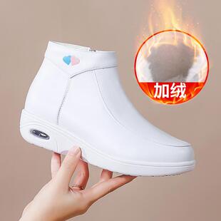 护士鞋冬季靴加绒气垫女软底透气防臭防滑冬款真皮医护工作棉鞋子