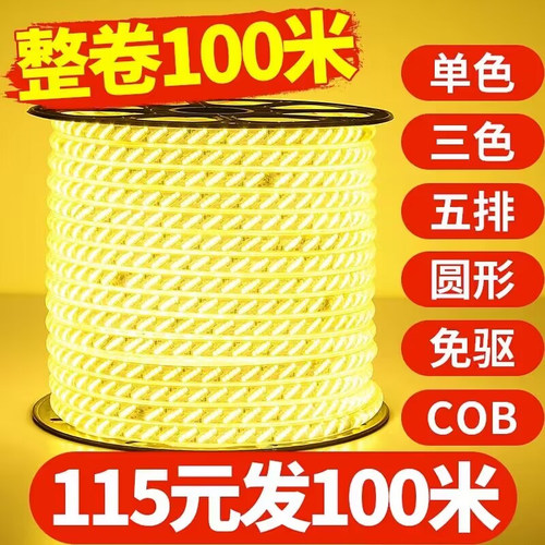 led灯带户外防水灯条220v超亮家用客厅吊顶工程亮化三色室外暖光