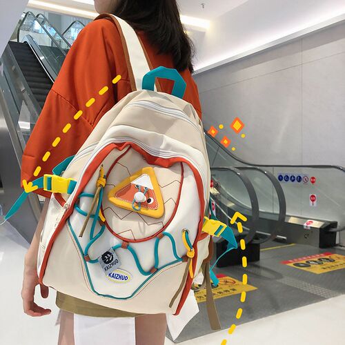 2024新款撞色创意双肩包大学生休闲百搭背包初高中生上课休闲书包