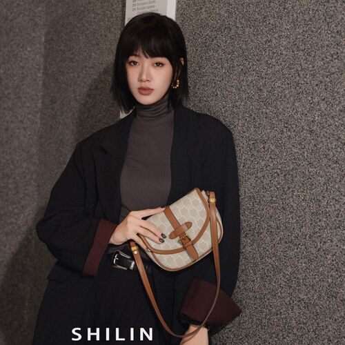 施琳2025年新款女包高级感老花腋下包马鞍包时尚百W搭单肩斜挎包