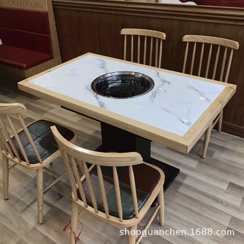 商用火锅店桌椅餐厅饭店实木包边按钮
