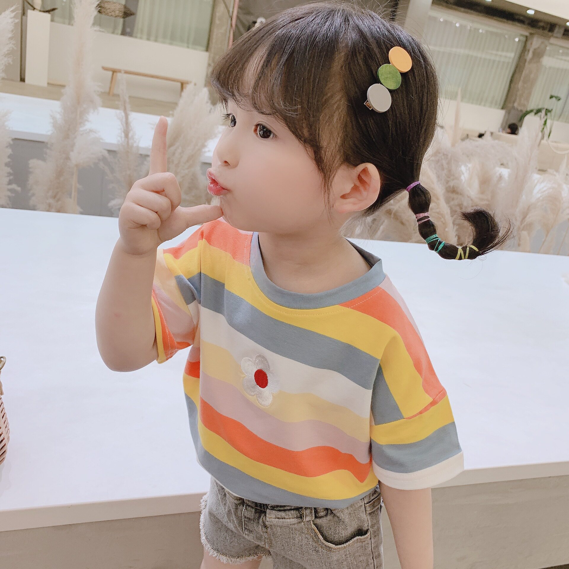 迷你巴拉巴拉女小童短袖t恤2026新款3女宝宝宽松条纹半袖纯棉洋派