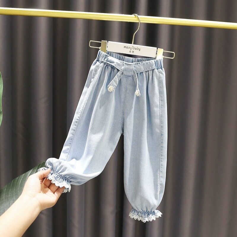 迷你巴拉巴拉2025夏季防蚊女童薄款天丝牛仔裤 韩版垂感灯笼裤 通