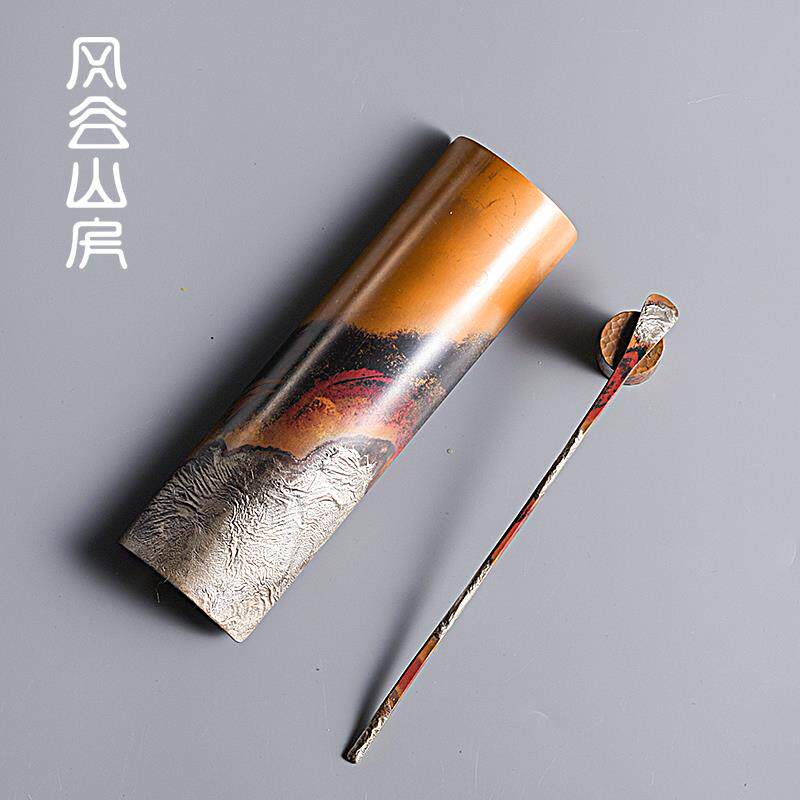 手工鎏银茶则茶道六君子功夫茶具配件茶荷茶夹套装纯铜赏茶荷送礼