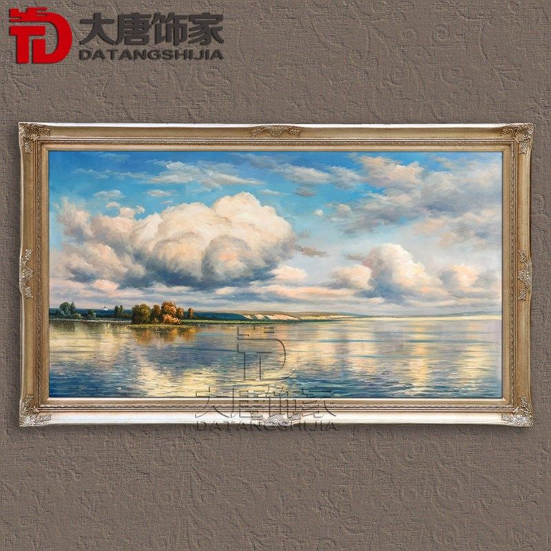 天空之境俄罗斯风景油画 手绘欧式客厅装饰画 实木框风景油画N51