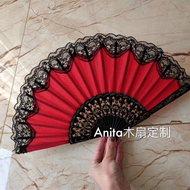 国潮木质扇旗袍扇汉服儿童扇子舞蹈扇古风女童红扇子挂墙装饰扇子